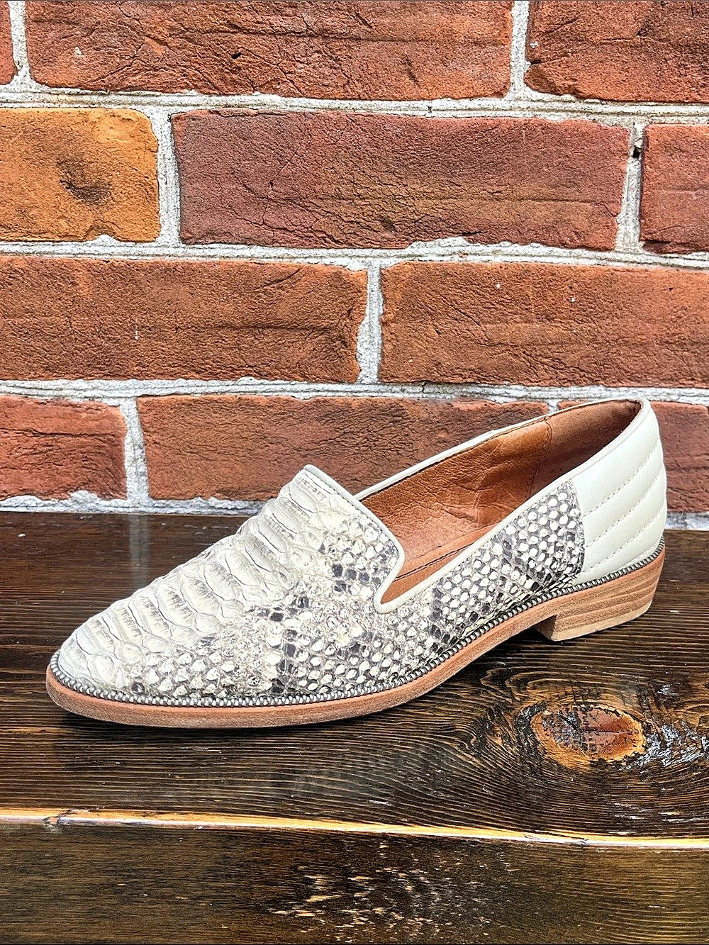 The Kooples Snakeskin Python Embossed Leather Loafers Quilted Heel